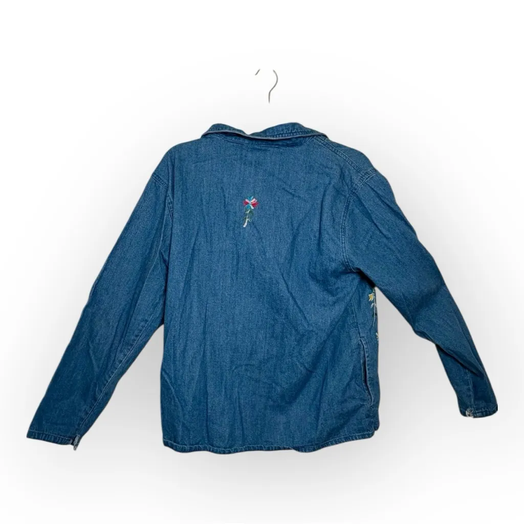 Bobbie Brooks Floral Embroidered Denim Jacket Medium Wash Button Front L Blue Size L - Image 3