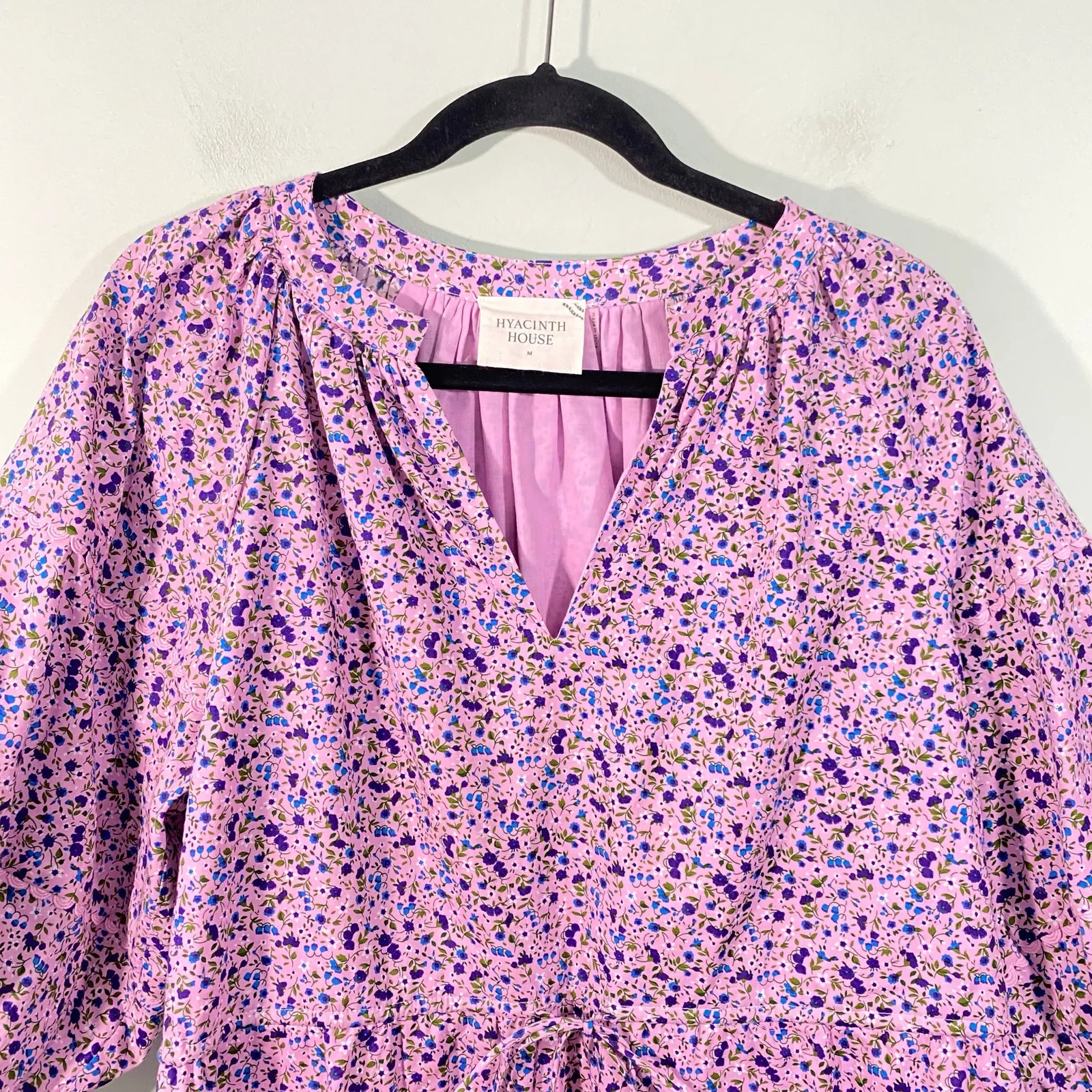 Hyacinth House Tuckernuck Purple Mini Floral Puff Sleeve Matilda Mini Dress Sz M Size M - Image 2