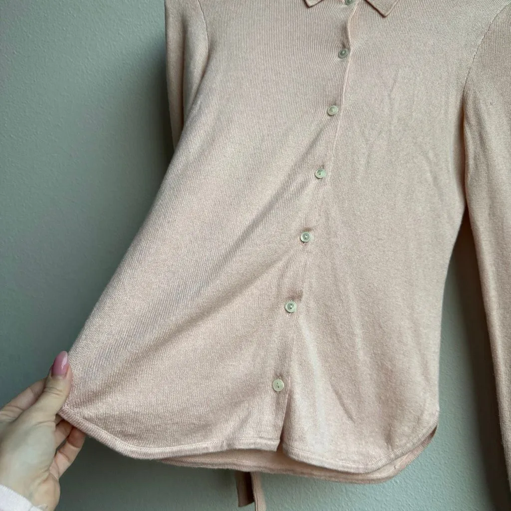 Vintage Ralph Lauren Silk Cashmere Collar Button Down Pink Cardigan Size Small - Image 3
