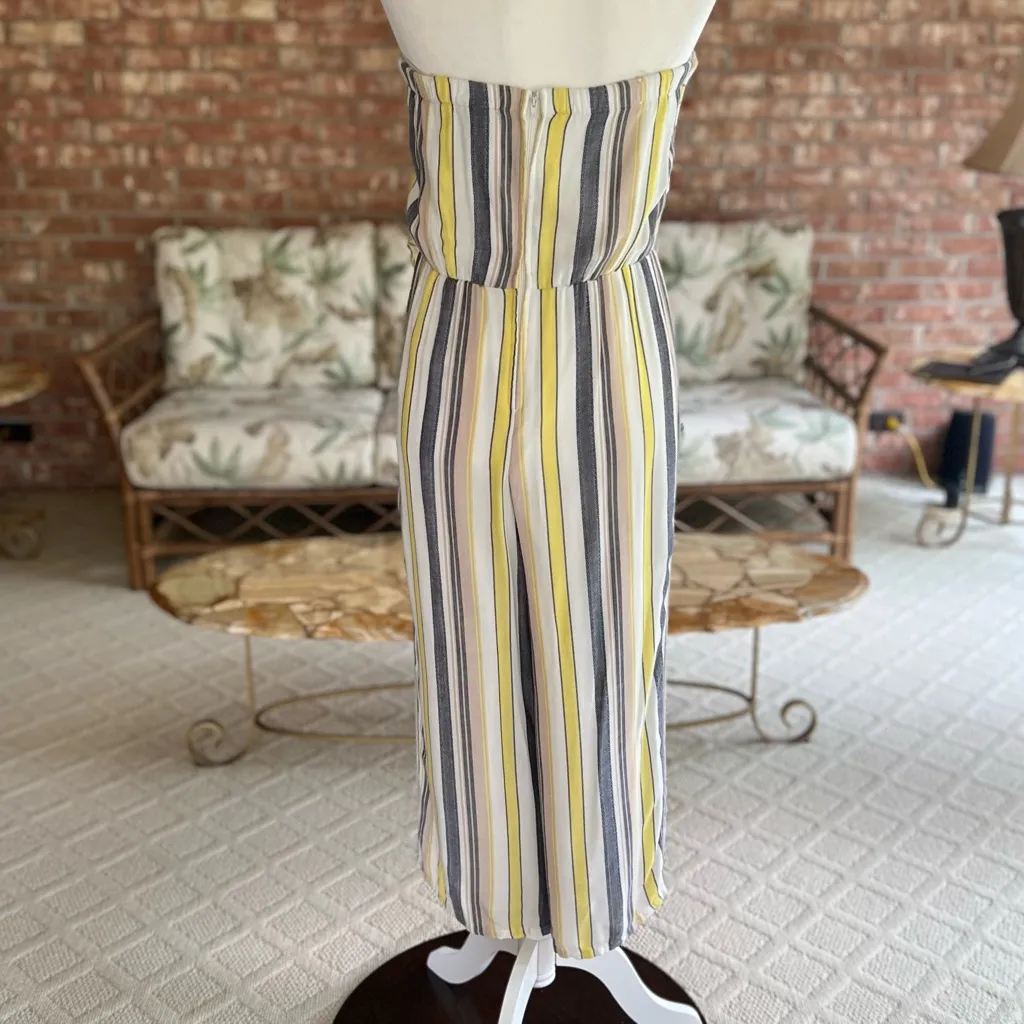 Daytrip Jumpsuit Strapless Yellow Striped Cropped Wide Leg M Cocktail Summer Mod - Image 11