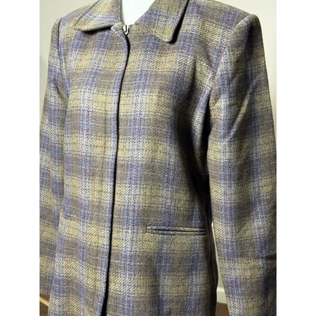 Vintage Requirements Womens 8 Wool Plaid Zip Jacket Blue Sage Tweed Tailored - Image 2