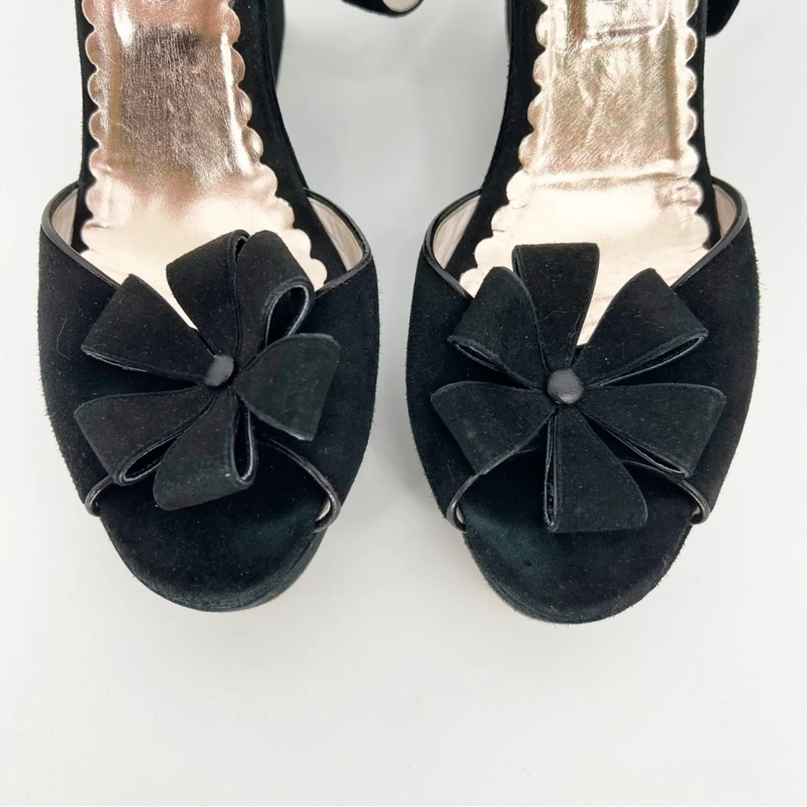 Marc‎ Jacobs Flower Leather Wedge Sandals 6 Black - Image 3