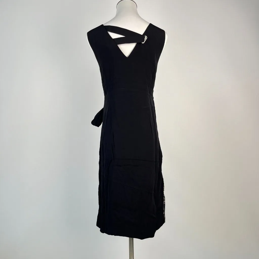 NWT Mint Velvet Beige / Peach Black Feather Pencil Midi TIE Dress US 12 UK 16 - Image 7