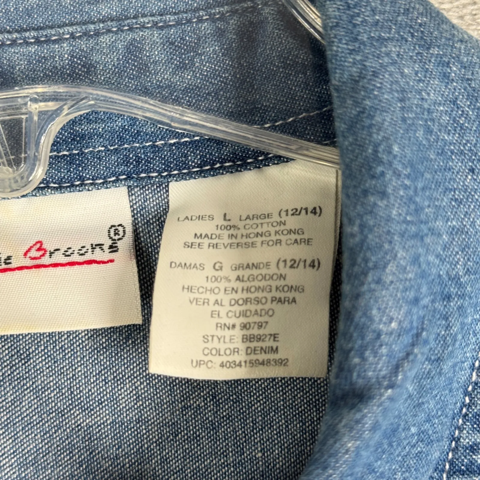 Bobbie Brooks Denim Shirt Women L Blue Embroider Cat Fall Leaves 90s Cottagecore Size L - Image 7