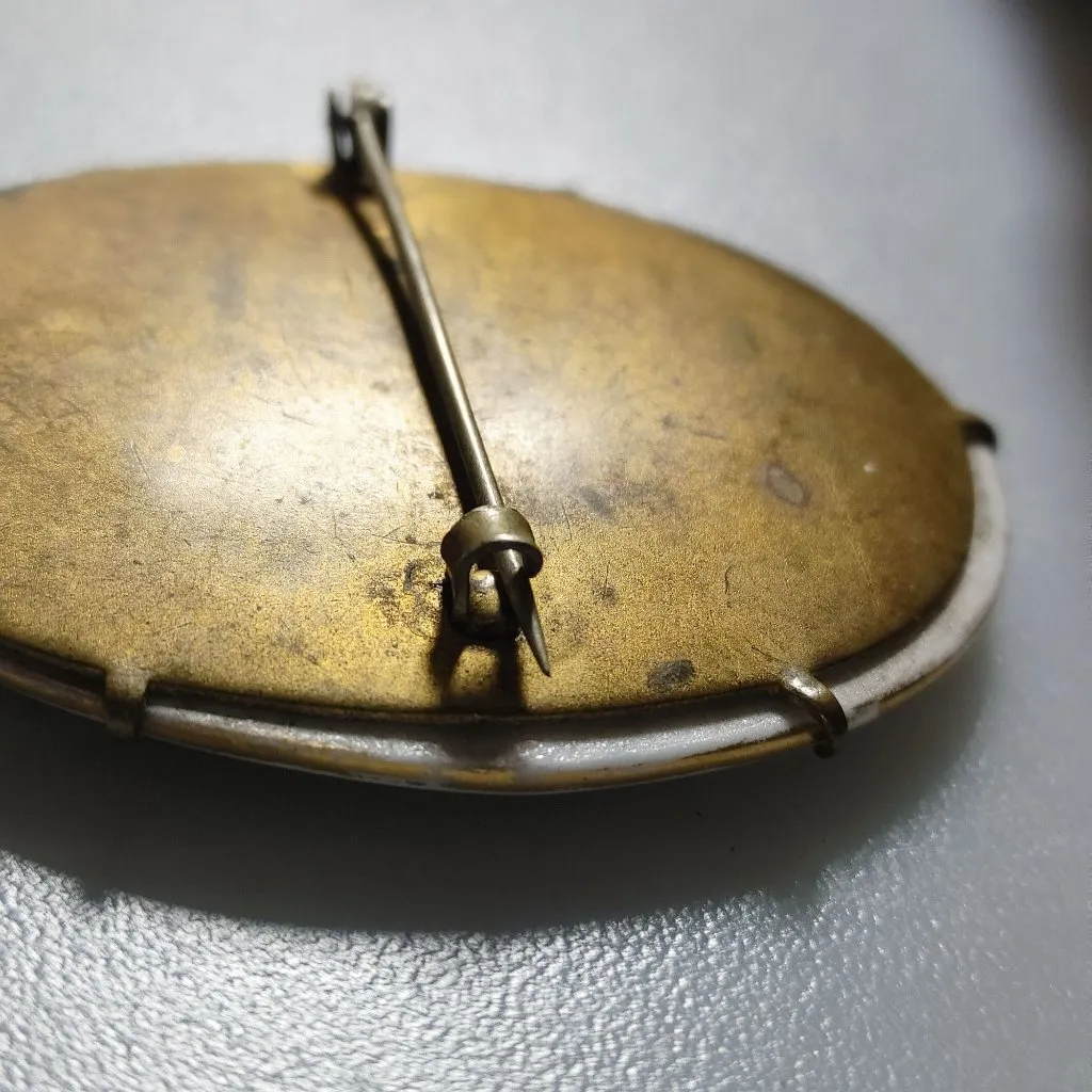 Victorian Porcelain Floral Brooch Vintage Hand Painted Brass Backing C Clasp White - Image 3