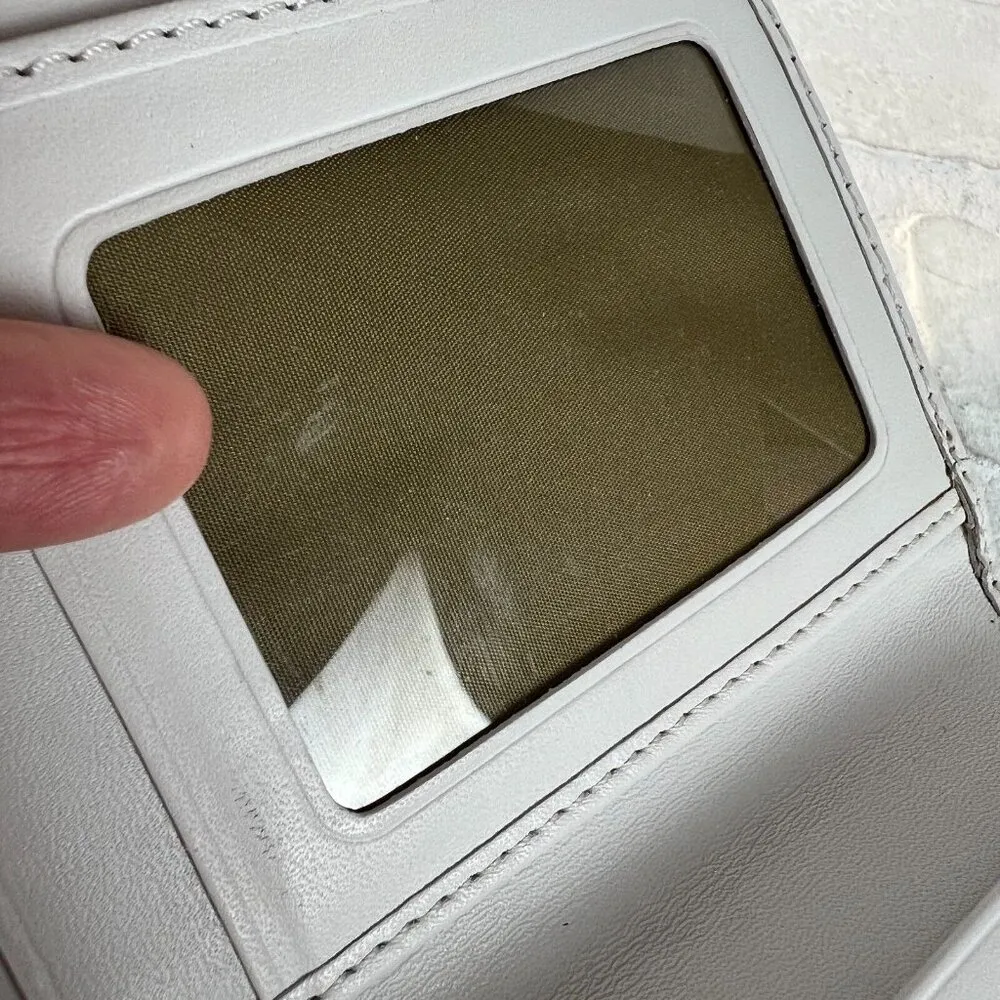 Coach Wallet Beige White Signature C Canvas Leather Tri-Fold Zip Snap Card Slots - Image 11