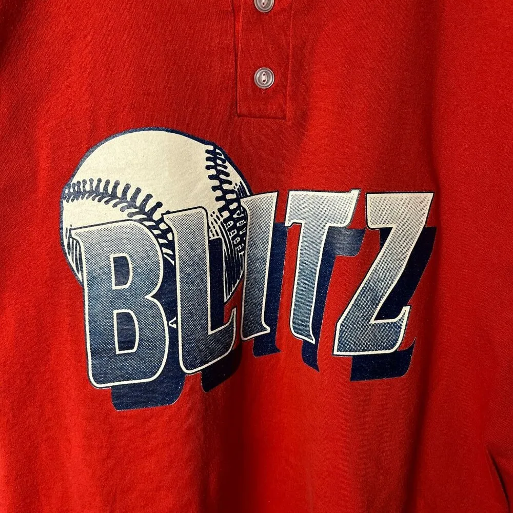 Vintage Blitz T Shirt 80s 90s Red Large L USA Henley Baseball Sports Graphic Tee - Image 16