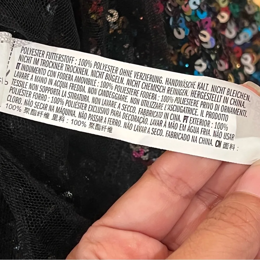 Endless Rose S Multicolored Sequin Top long sleeve shoulder pads lined disco - Image 5