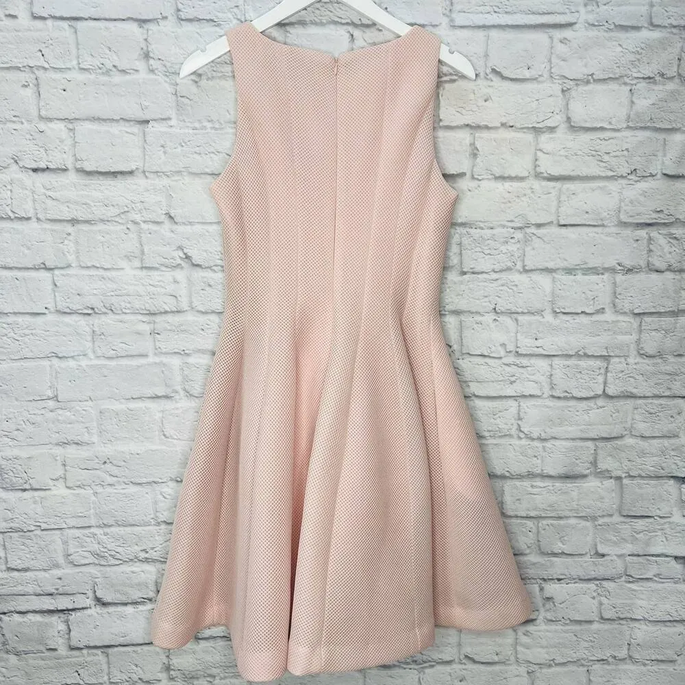 Badgley Mischka Seamed Mesh Overlay Fit Flare Dress Size 8 Light Pink Pockets - Image 7