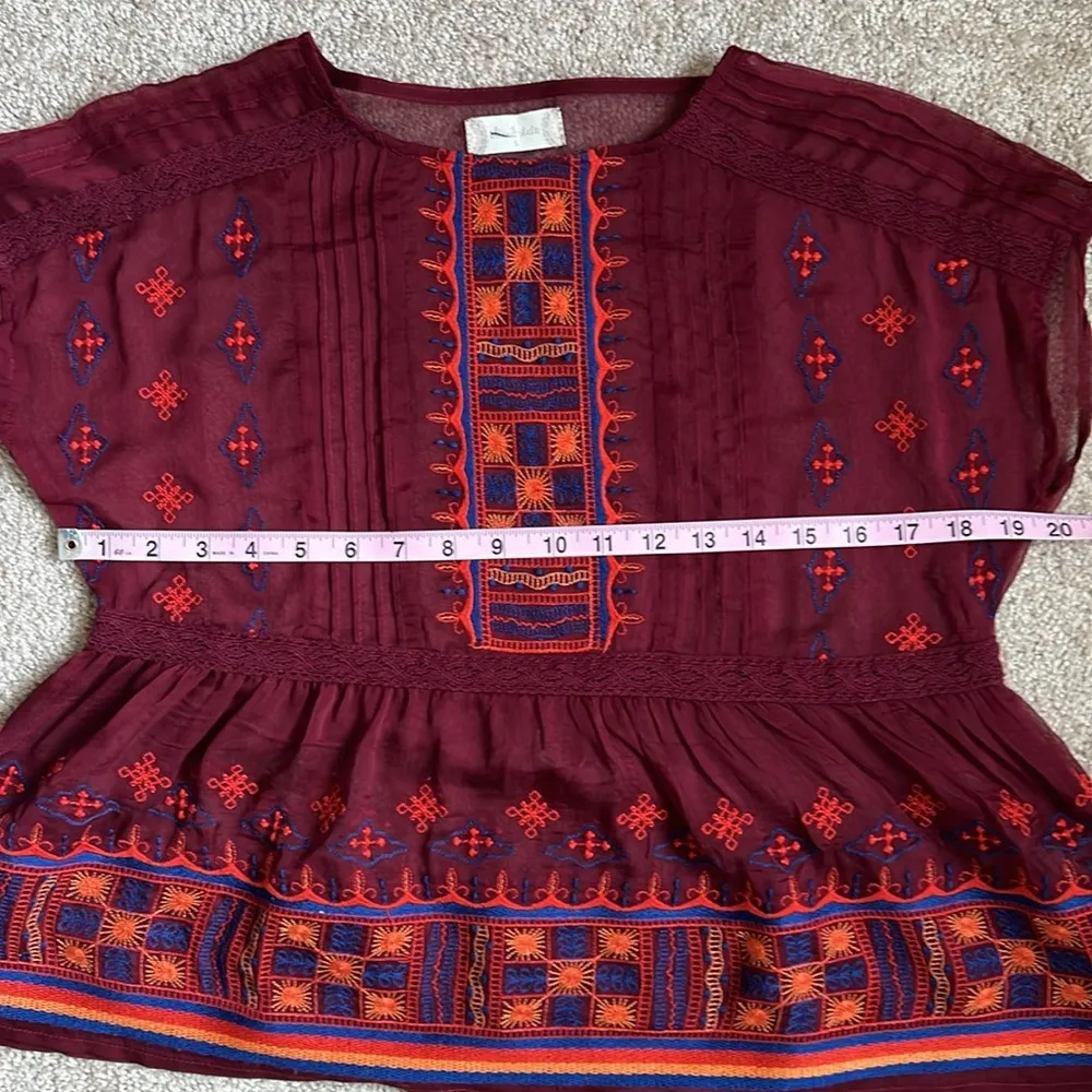 Altar’d State Embroidered Aztec Sheer Peplum Top  Size Small - Image 3