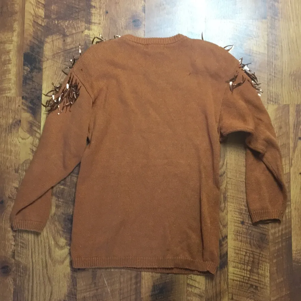 VINTAGE BURNT ORANGE WESTERN COWBOY SEQUIN PULLOVER SWEATER KNIT RAMIE COTTON - Image 5