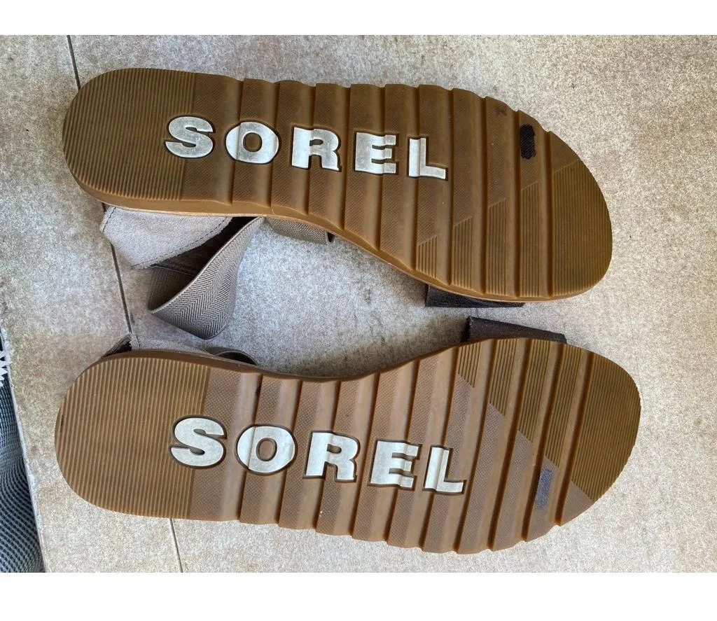 Sorel Ella Strappy Sandals Criss Cross Leather Metallic Taupe Elastic Summer - Image 5