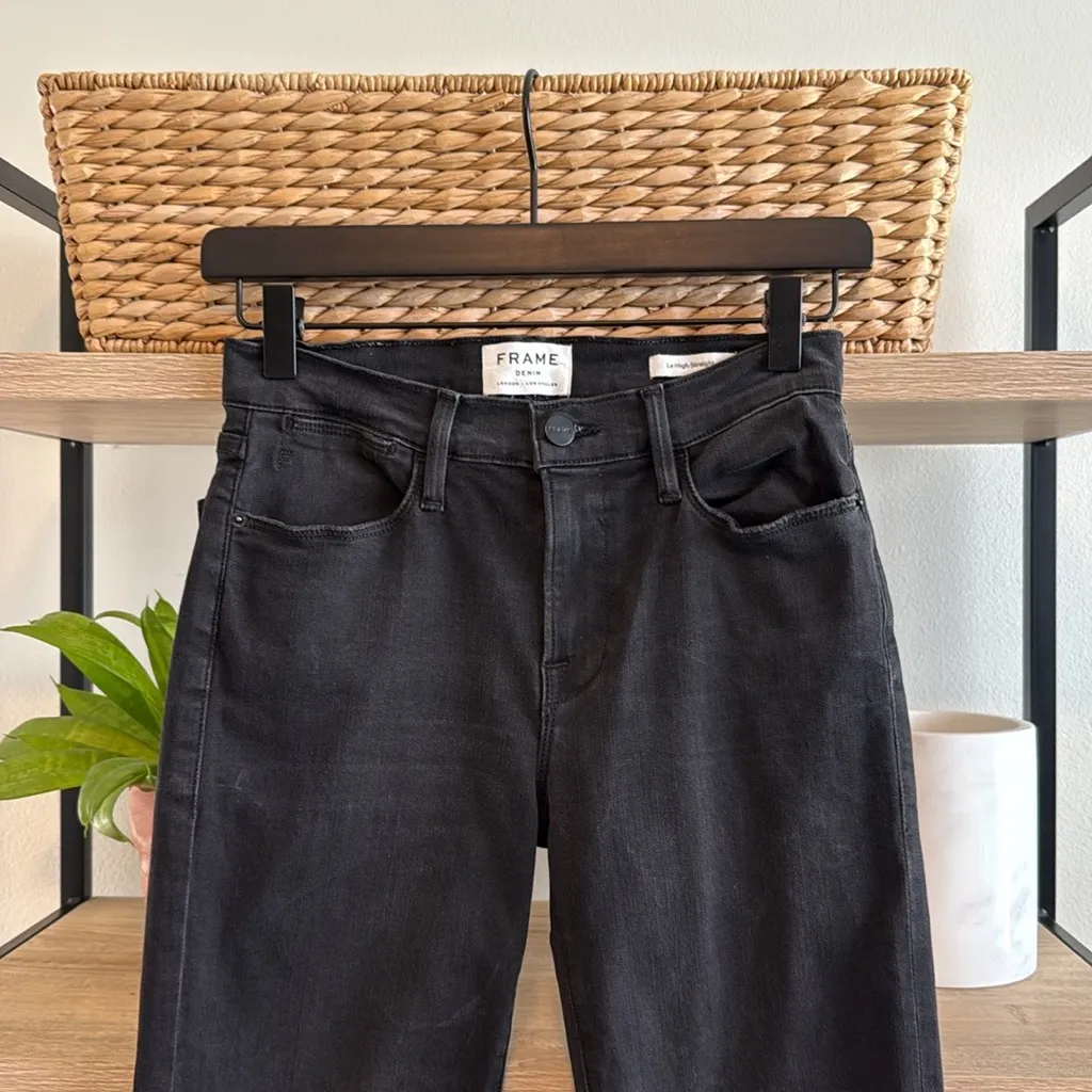 Frame Denim Le High Straight High-Rise Jeans in Mallard (Black), 26 - Image 2