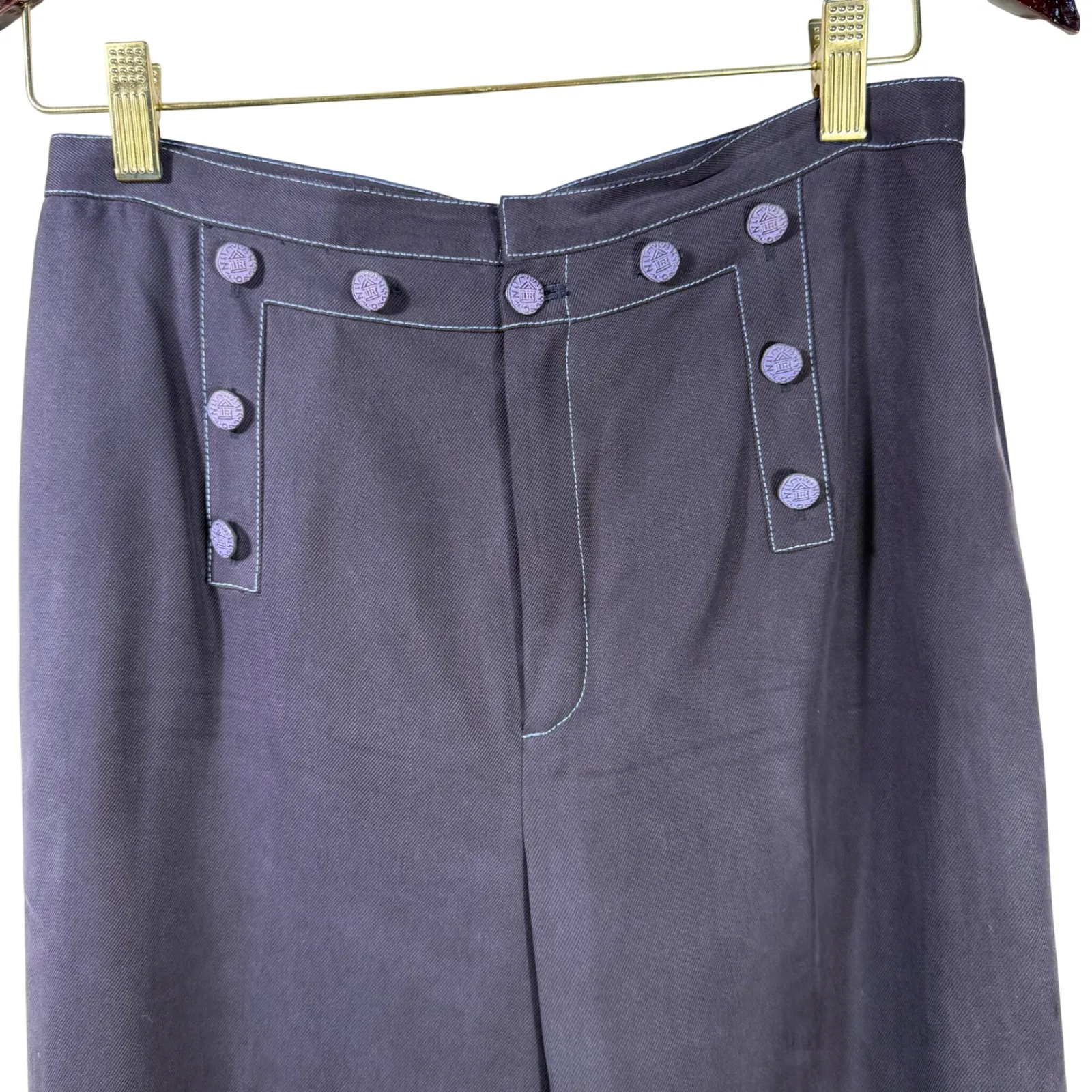 Dana B and Karen Silk Nautical Button Pants Women's Size 10 Navy Blue - Image 2