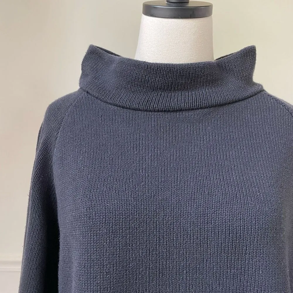 Vintage 80s  Tricot Black Cotton Wide Funnel Neck Sweater Silver Grommets - Image 3