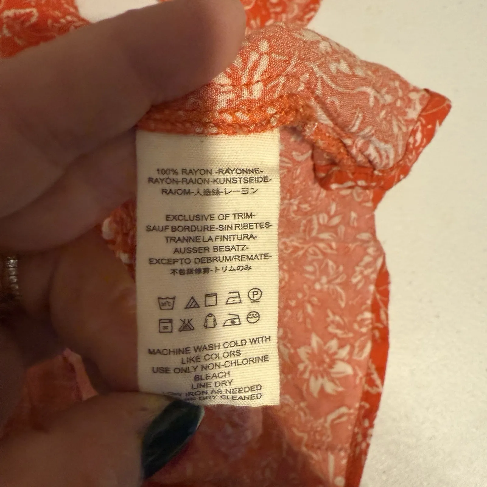 Free People XS Orange Boho Print Tunic Top Blouse W Ivory Crochet Trim Tiered - Image 7