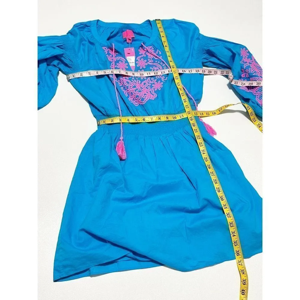 Lilly Pulitzer Analynn Tunic Dress Turquoise Oasis Blue Womens V Neck Pink Large - Image 10