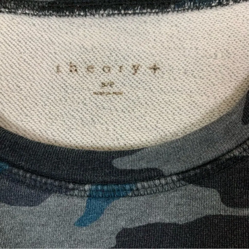 Theory Plus Camo Print Sweatshirt Blue Gray Long Sleeve Crew‎ Neck Cotton Small - Image 3