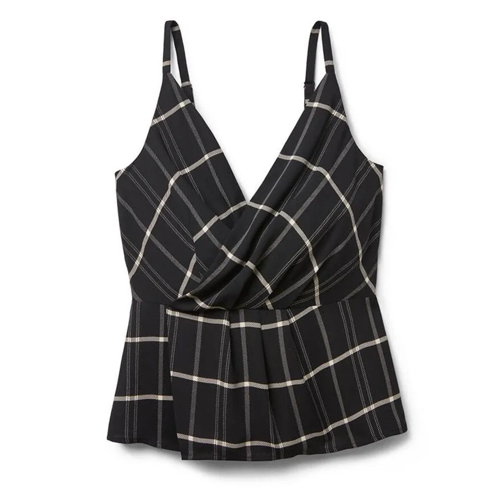 Cabi Plaid Check Crossover Cami Black Strappy Peplum Top Women 2 Preppy Office - Image 4