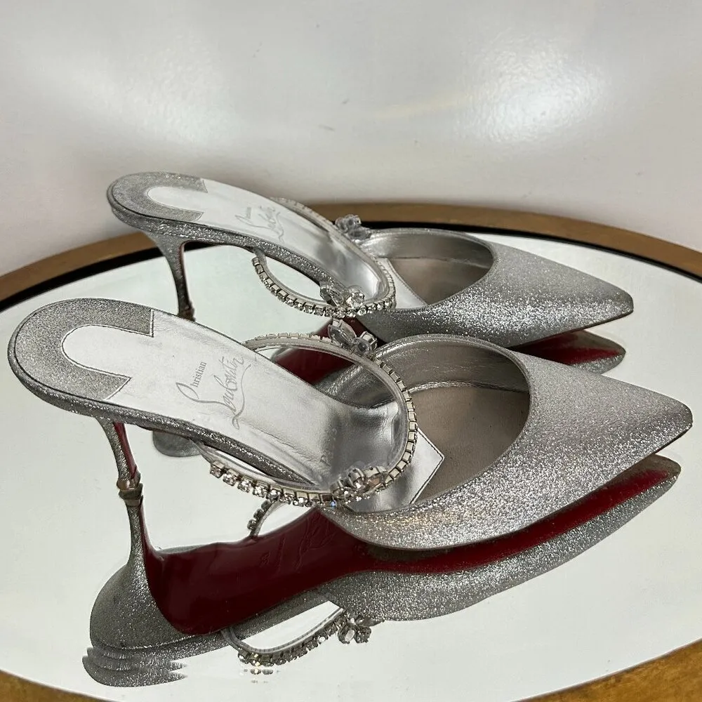 CHRISTIAN LOUBOUTIN Planet Queen 70 Glitter Leather Pump in Silver Glitter - Image 6