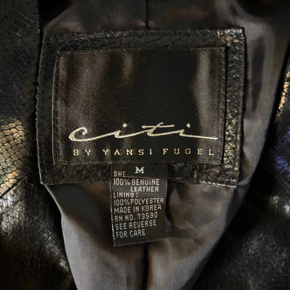 Citi by Yansi Fugel Size M Leather Coat Jacket Blazer Snake Print Lined Black Size M - Image 4