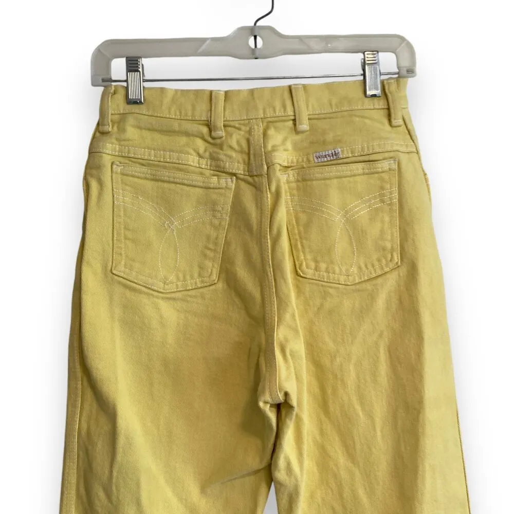 Vinteage 90s Wrangler High Waist Yellow Cotton Denim Straight Leg Jeans 25x28 - Image 6