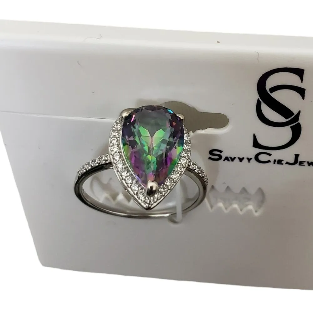 SAVVY CIE JEWELS Sterling Silver Mystic Quartz Pear Ring Size 6 NEW - Image 3
