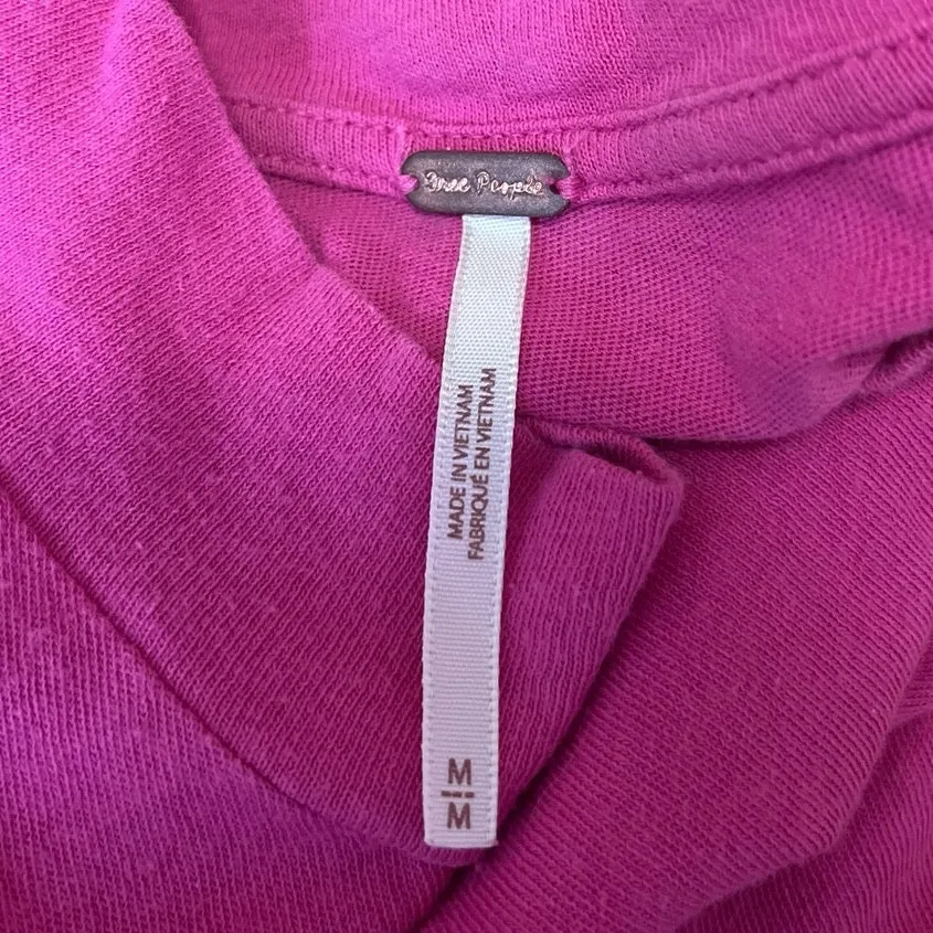 Free People Hot Pink Knit Mock Neck Crop Short Sleeve Tee T-Shirt Top Size M - Image 3