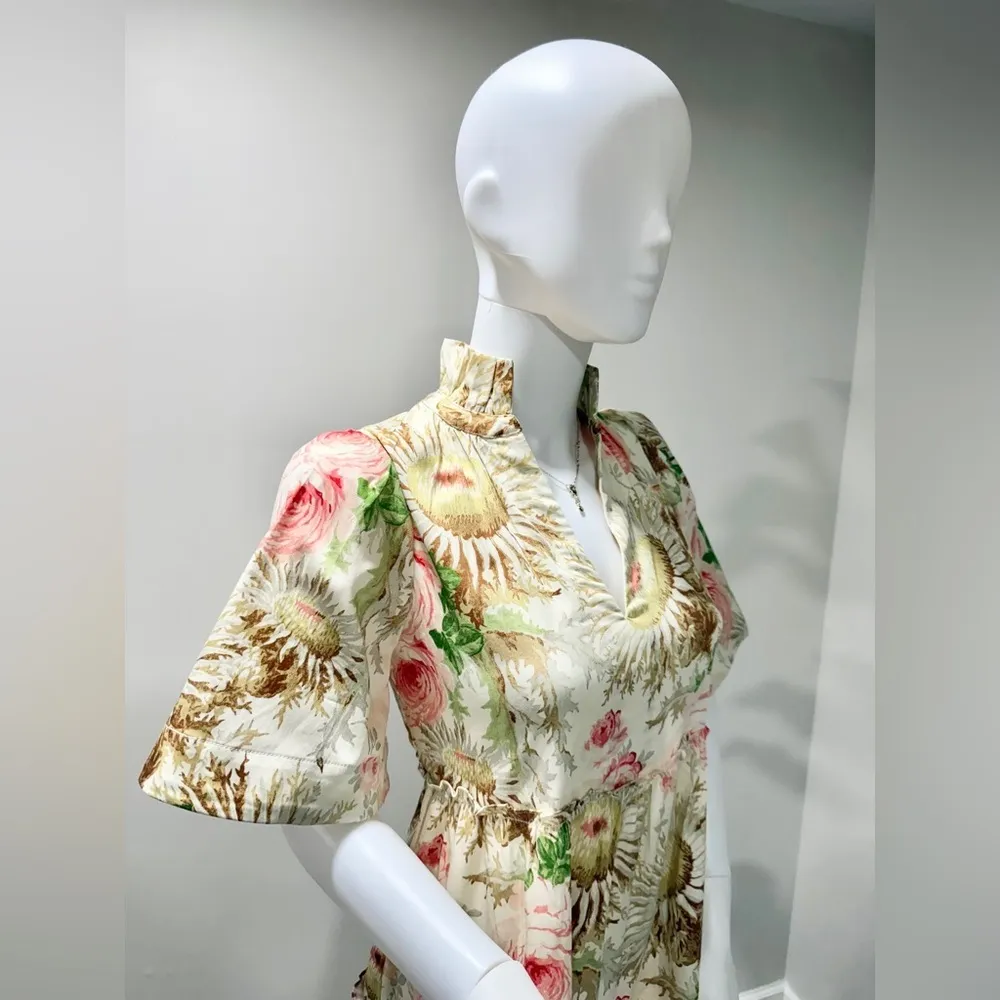 Tuckernuck Kenzo Mini Dress XL Pink Floral Sunflower Ruffle Sleeve NWT - Image 5