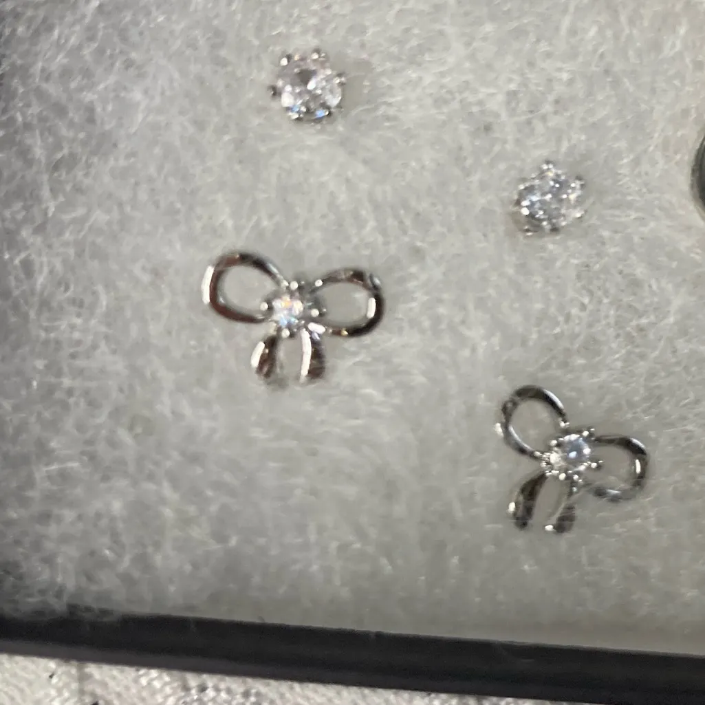 Antian Accessories™ 3 Pair Silver Earrings Set – Bow, Crystal & Opalite - Image 3