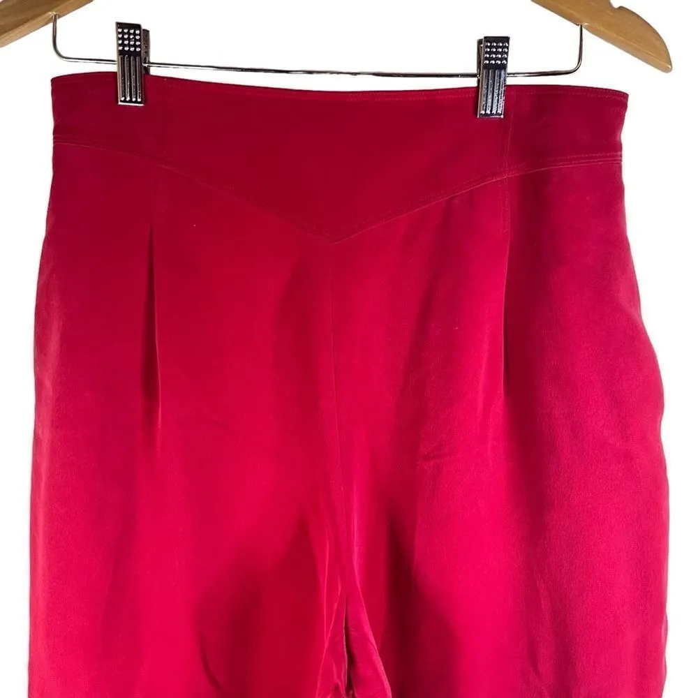 Dana Buchman 100% Silk Cherry Red Pleated Pants Pockets Size 14 New Stretch - Image 5