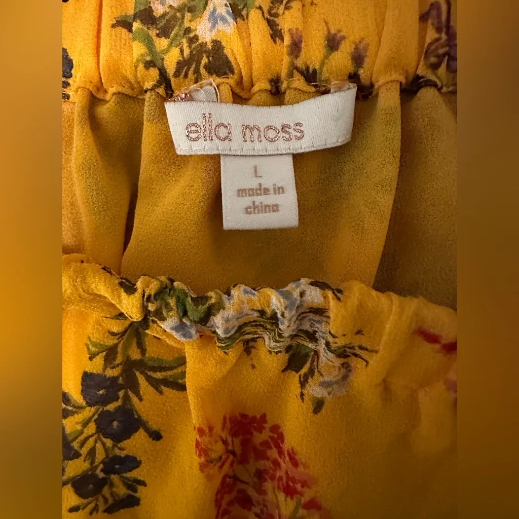 Ella moss 100% Silk cropped Flirty floral poetic garden off shoulder top Sz L - Image 7