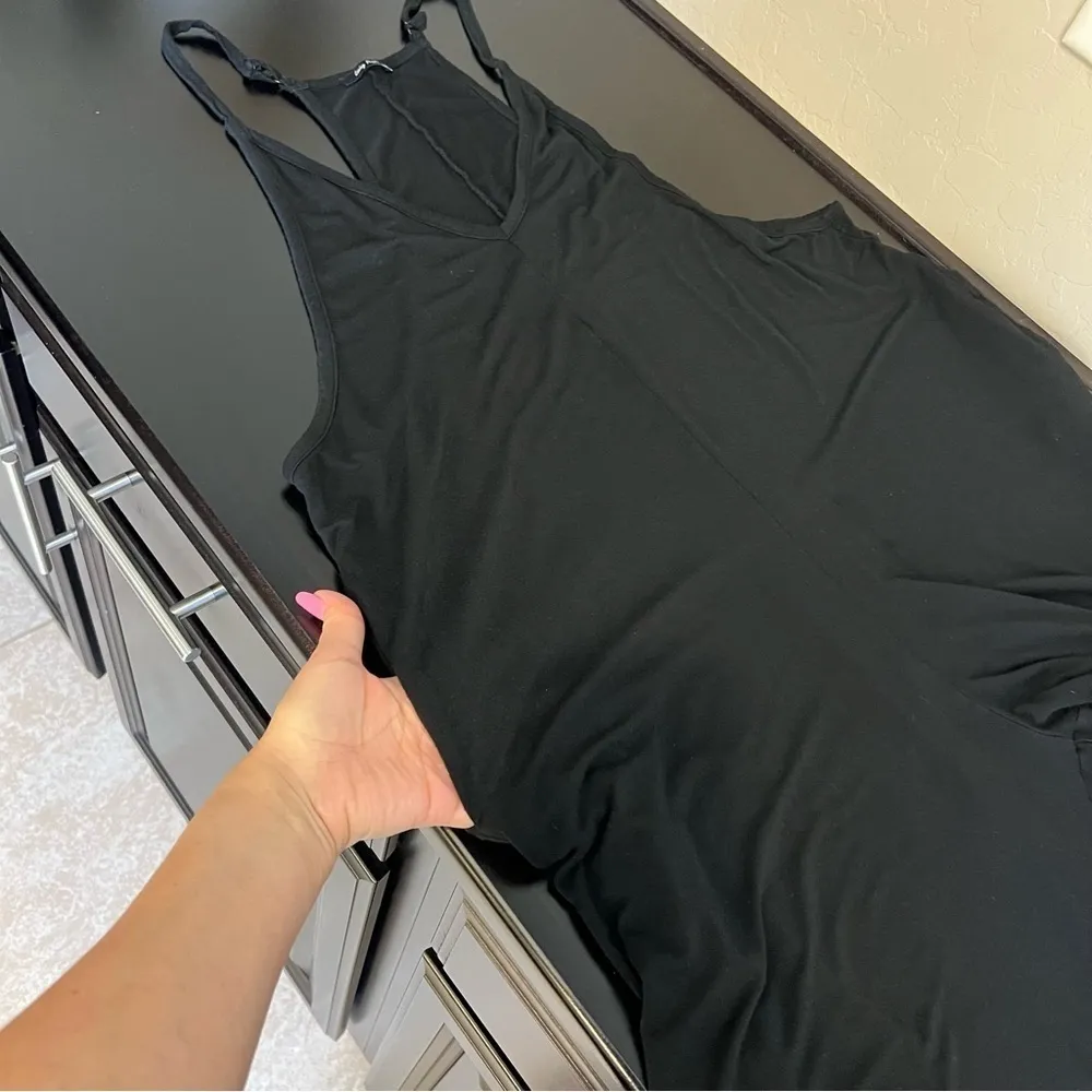 Loving People stretchy jumpsuit onzie relaxed fit low cut cropped wide leg L Black Size L - Image 3