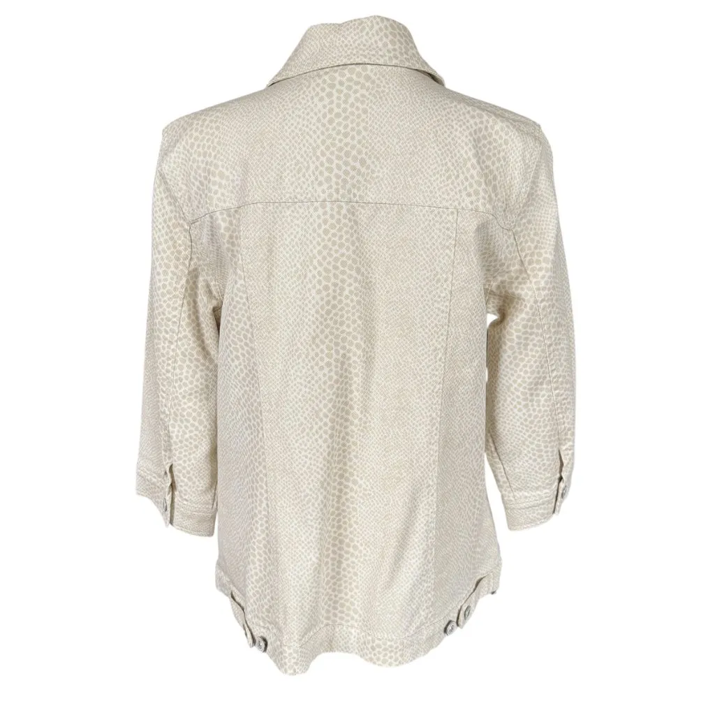 Denim & Company cream colored spotted collared 3/4 sleeve jacket size small - Image 4