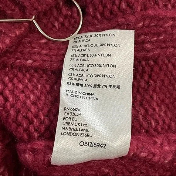 Anthropologie Ramona Sweater Burgundy Raspberry Cable Knit Alpaca Blend‎ Size XS - Image 5