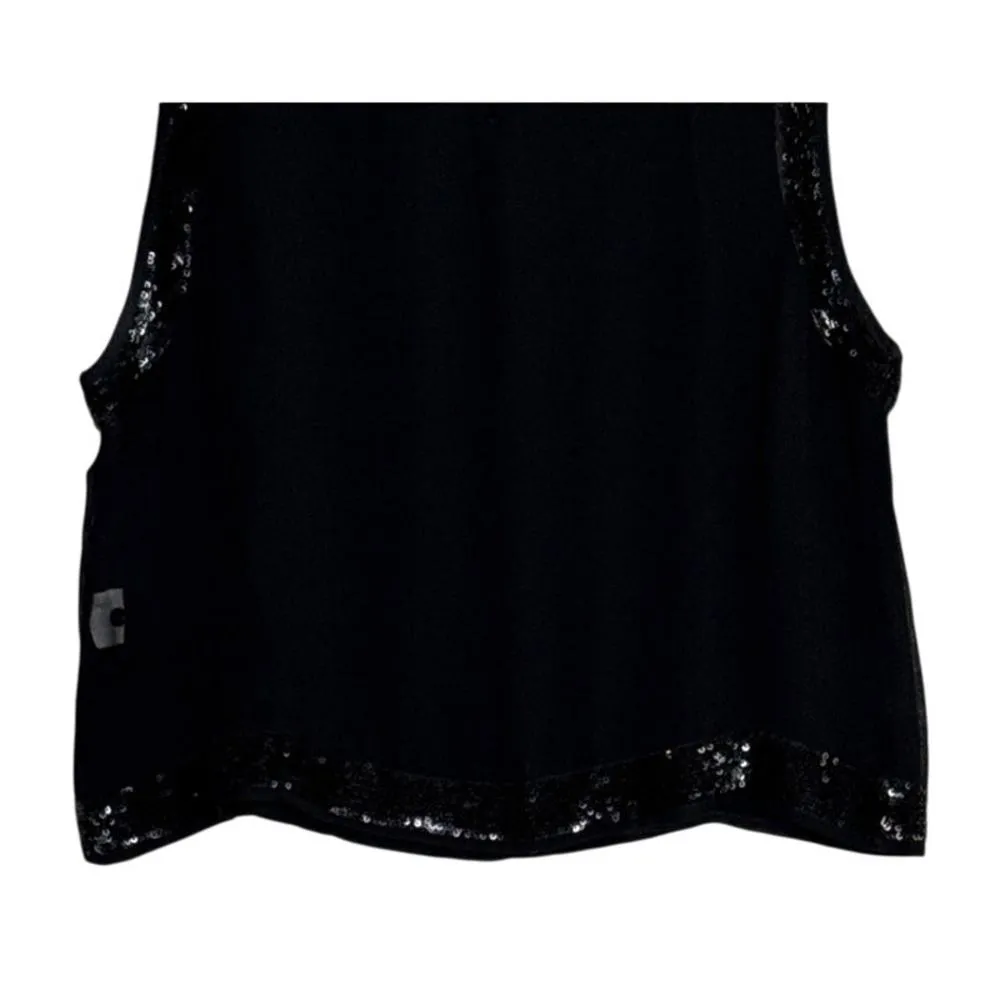 ZARA Sheer Sequins Detailing Cropped Tank Top Key Hole Button Back S Black #3325 - Image 6