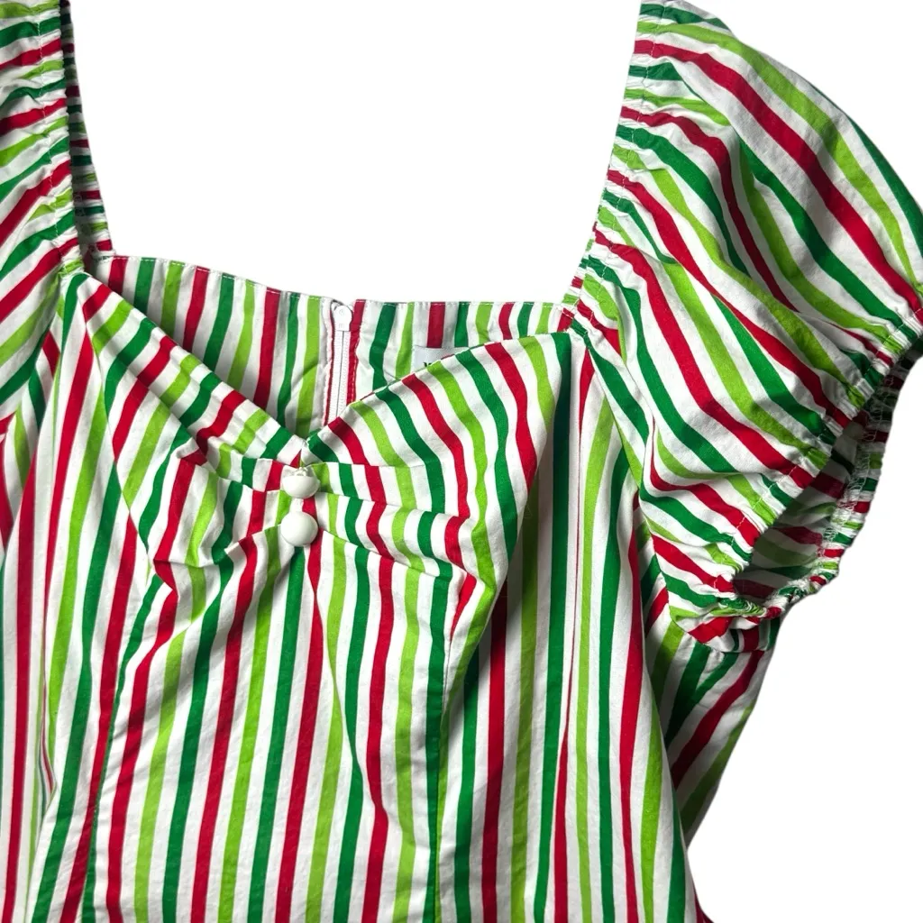 Magnolia Place Candy Stripe Sweetheart Puff Sleeve Blouse Holiday Christmas XL Red - Image 3