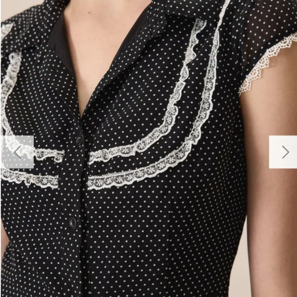 RIHOAS Women's Black Collared Polka Dot Mini Dress 3 White Size M - Image 5