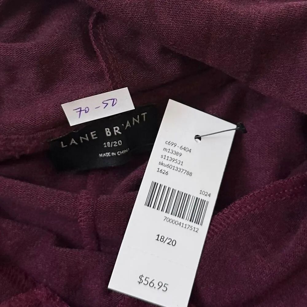 Lane Bryant Maroon Hooded Stretch Knit Sweater Women Plus Size 18/20 NWT | 70-50 - Image 3