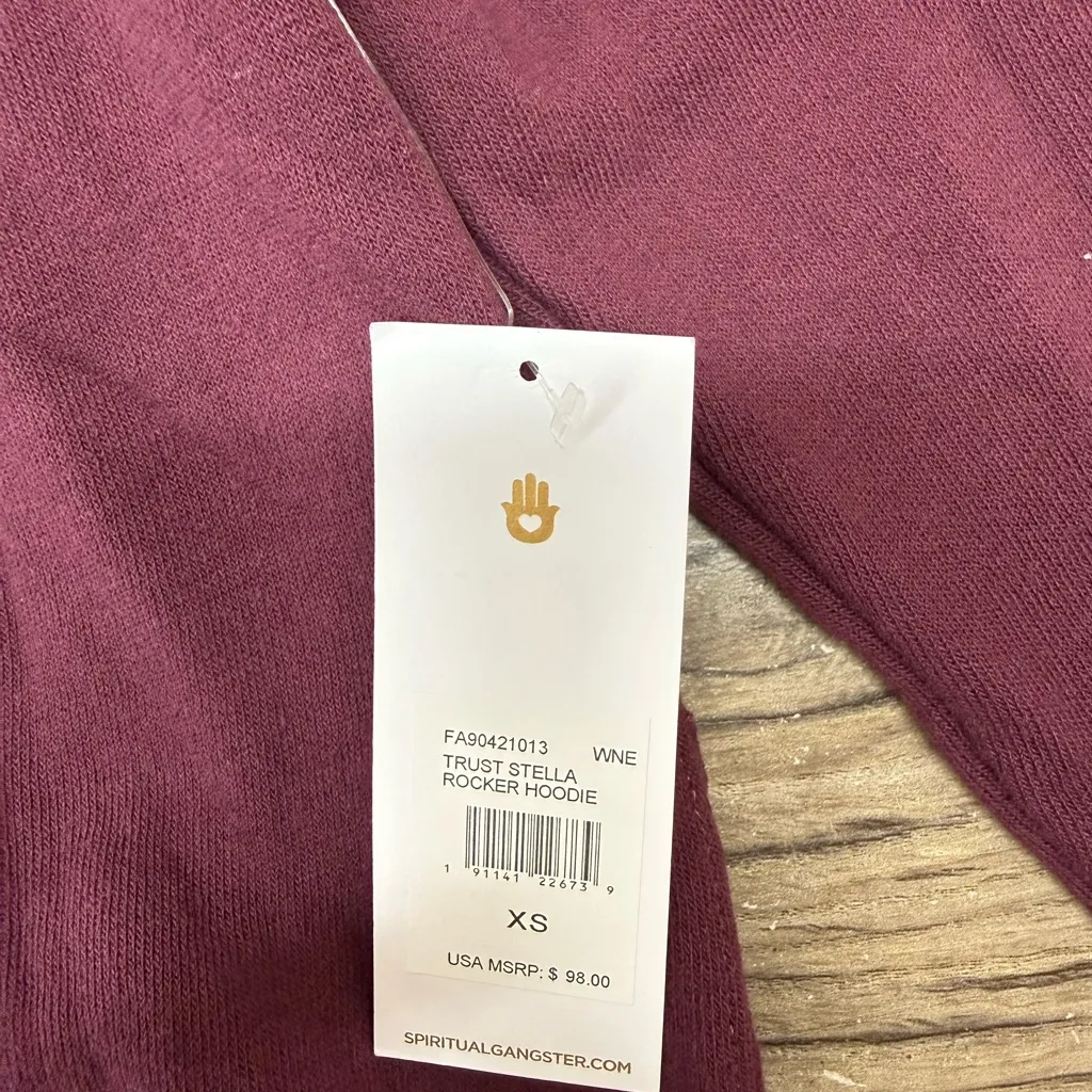 SPIRITUAL GANGSTER OLD SCHOOL FOLLOW TRUST THE UNIVERSE CROPPED BURGUNDY HOODIE - Image 5