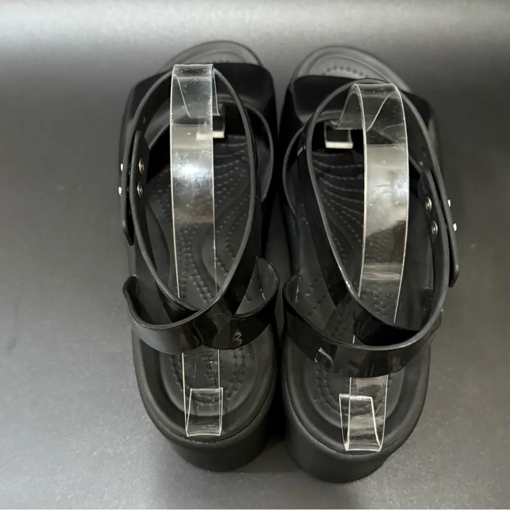 CROCS Black Brooklyn Ankle Strap Wedge Sandals Women’s Size 8 - Image 6