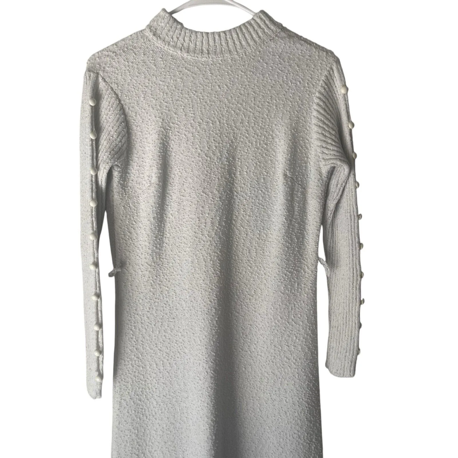 Katrina Custom Knits Vintage 1960s White Santana Knit Beaded Sleeves Maxi Dress - Image 2