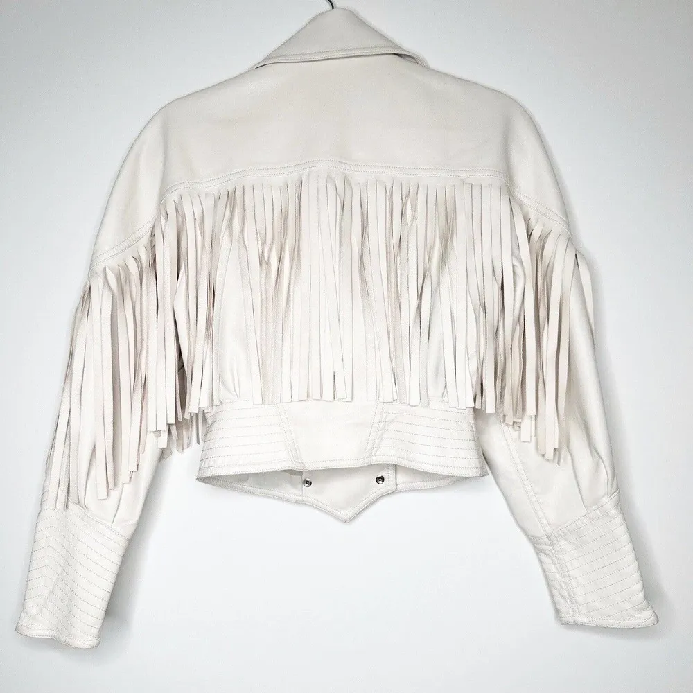 REVOLVE Divine Heritage Fringe Vegan Leather Jacket Coat Women's Cream Size XS - Image 3