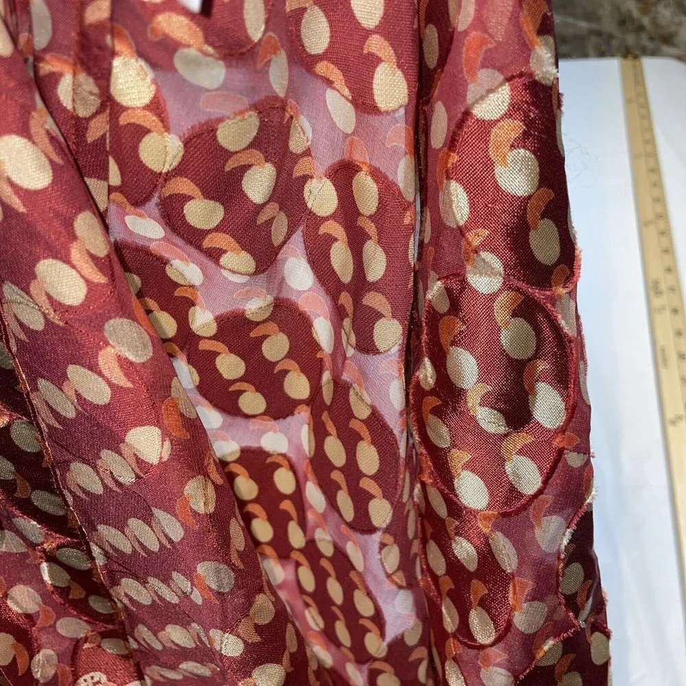 Tory Burch Shirt Women Size 6 Red Orange Circle Silk Blend Short Sleeve Zip Back - Image 8