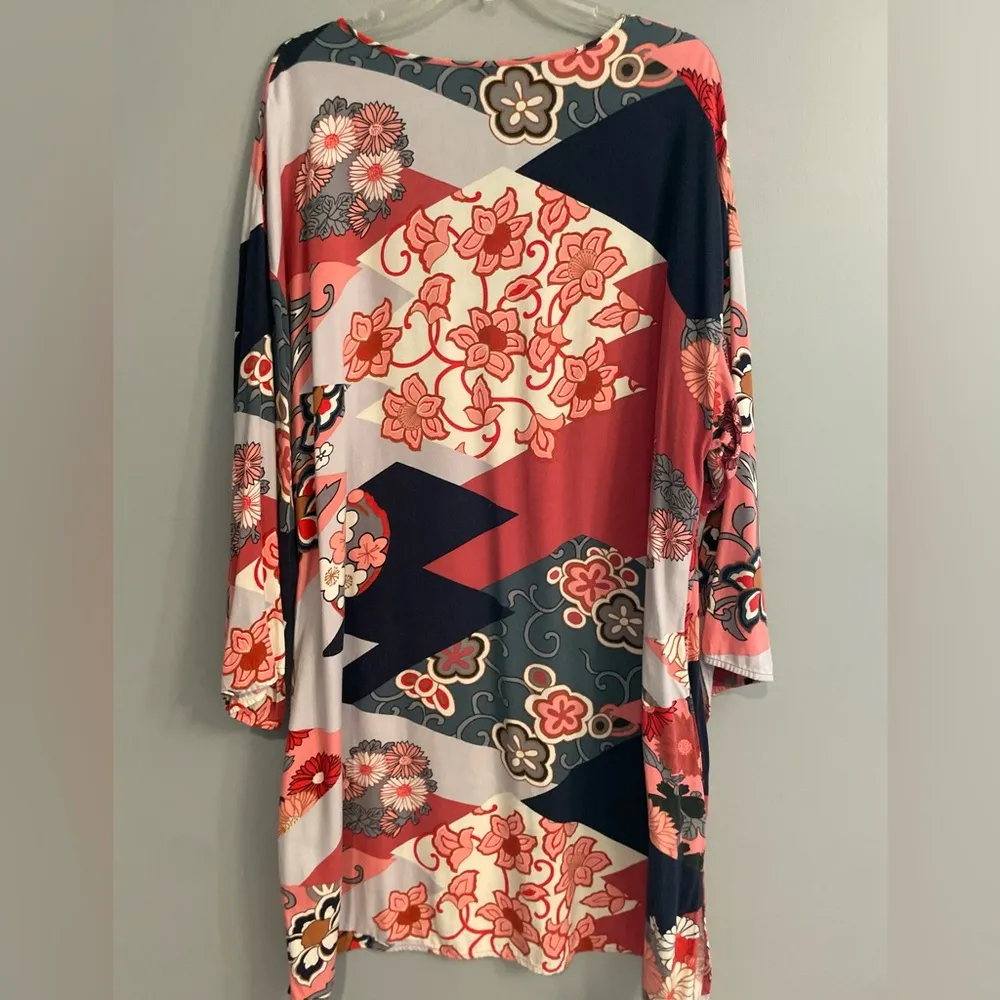 Natori Floral Patterned Beachy Coastal Thin Kaftan Tunic Coverup with Pockets - Image 7