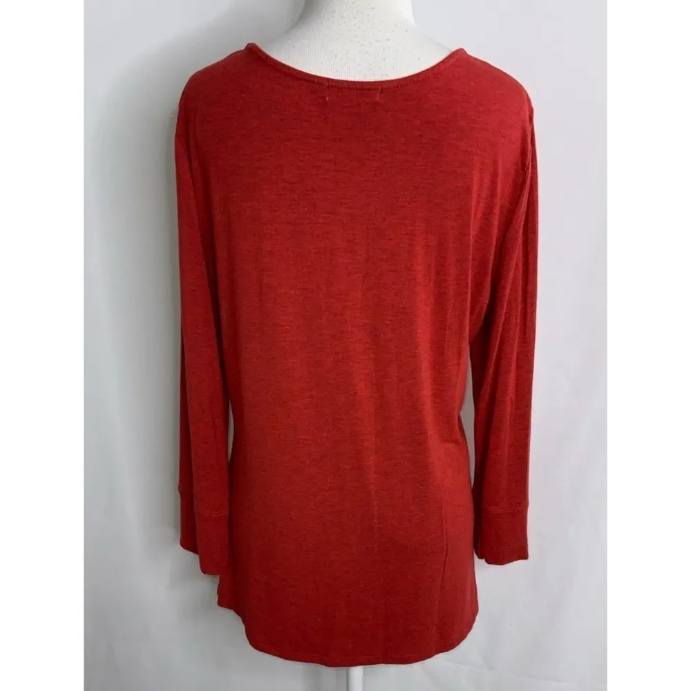 Democracy Rust Red Pullover Lace Up Front Casual 3/4 Sleeve Shirt L - Image 5