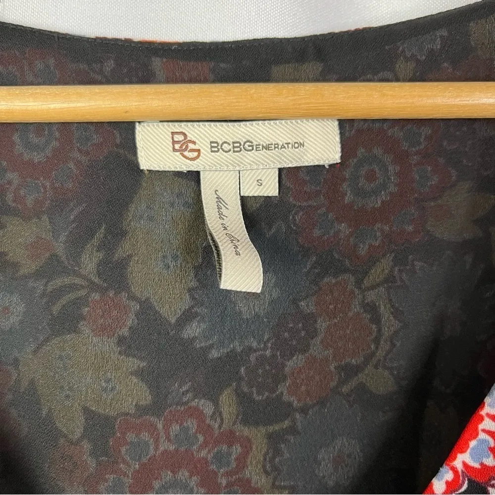 BCBGeneration Red & Blue Retro Floral Long Sleeve Babydoll Mini Dress S - Image 5