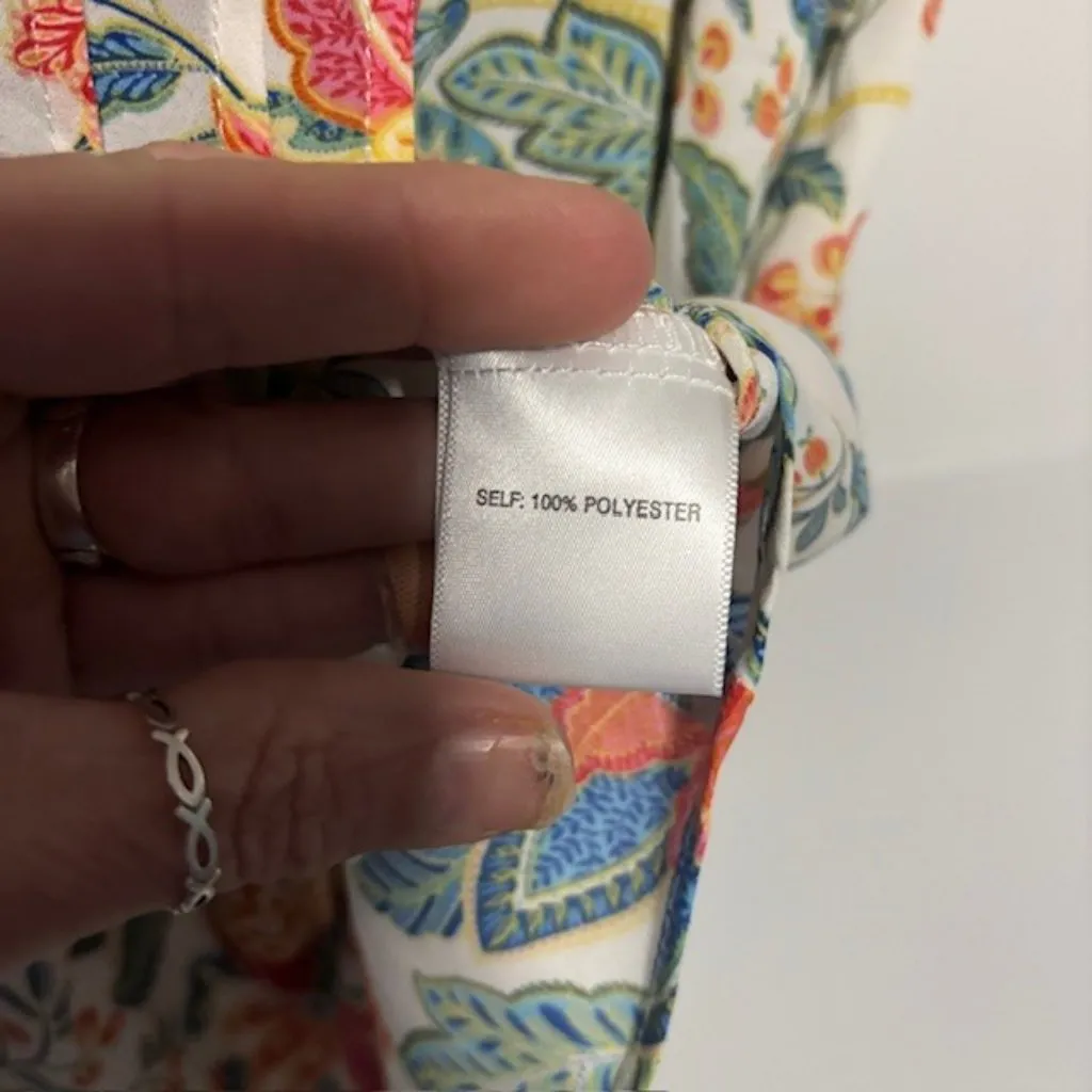 Rose & Olive 1X Orange Blue Flutter Blouse Short Sleeve V Neck Garden Botanical - Image 6