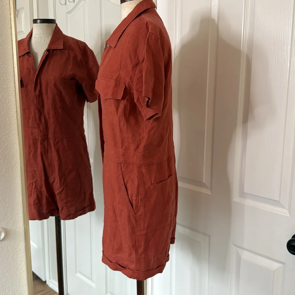 Rivet.Utility dreamer linen romper in rust Orange Size M - Image 6