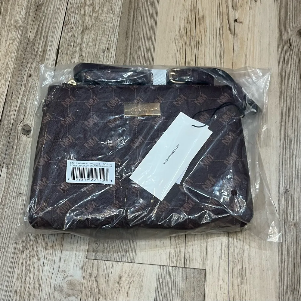 NWT Nicole Miller Purse w/Pouch Logo brown Hardware Shoulder Crossbody Bag - Image 2